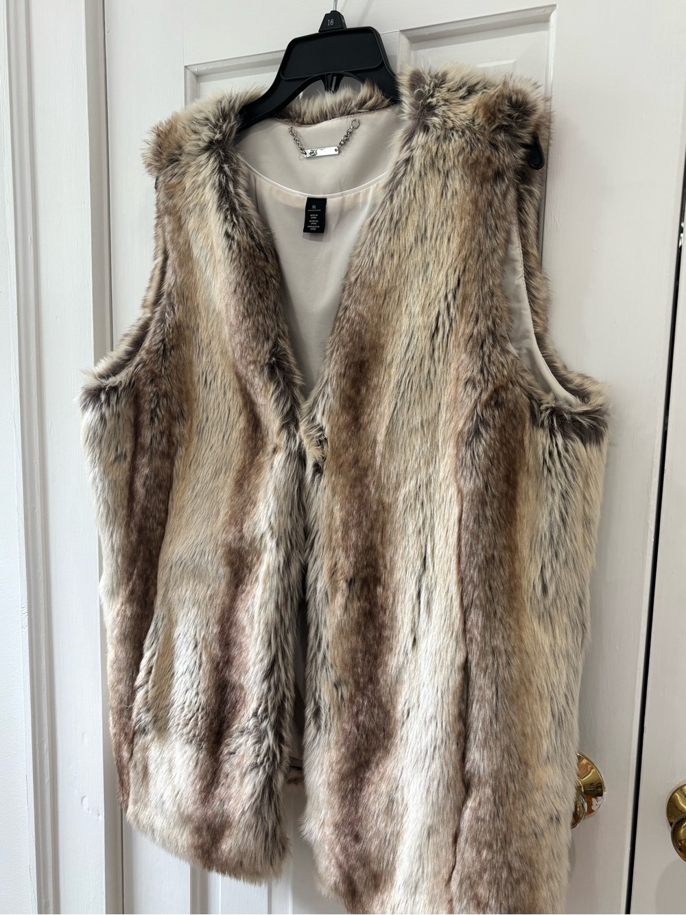 White House Black Market Taupe Blend Faux Fur Vest
